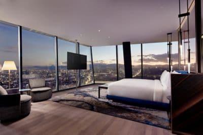 Presidential Suite bedroom at dusk