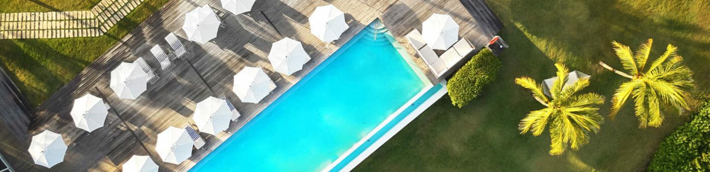 aerial view of the infinity pool at our luxury beach resort in the Bahamas