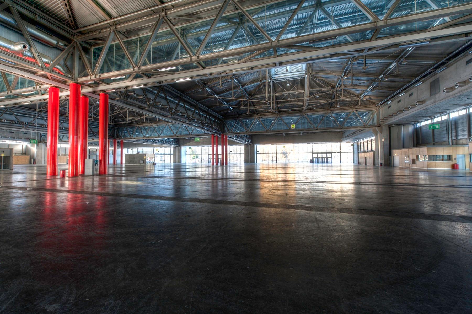 Interior view of Hall A at VIECON - Vienna Congress & Convention Center, showing a large, open exhibition space with high ceilings and flexible layout.