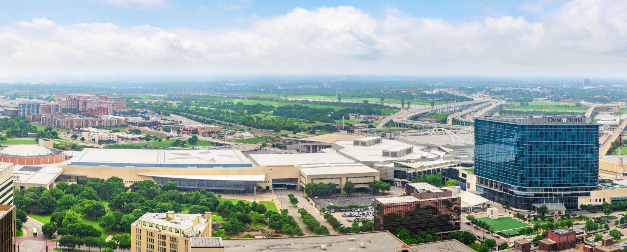 Aerial panorama of Kay Bailey Hutchison Convention Center Dallas