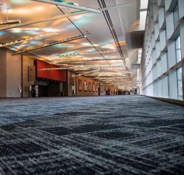 View of A/B lobby and light art installation